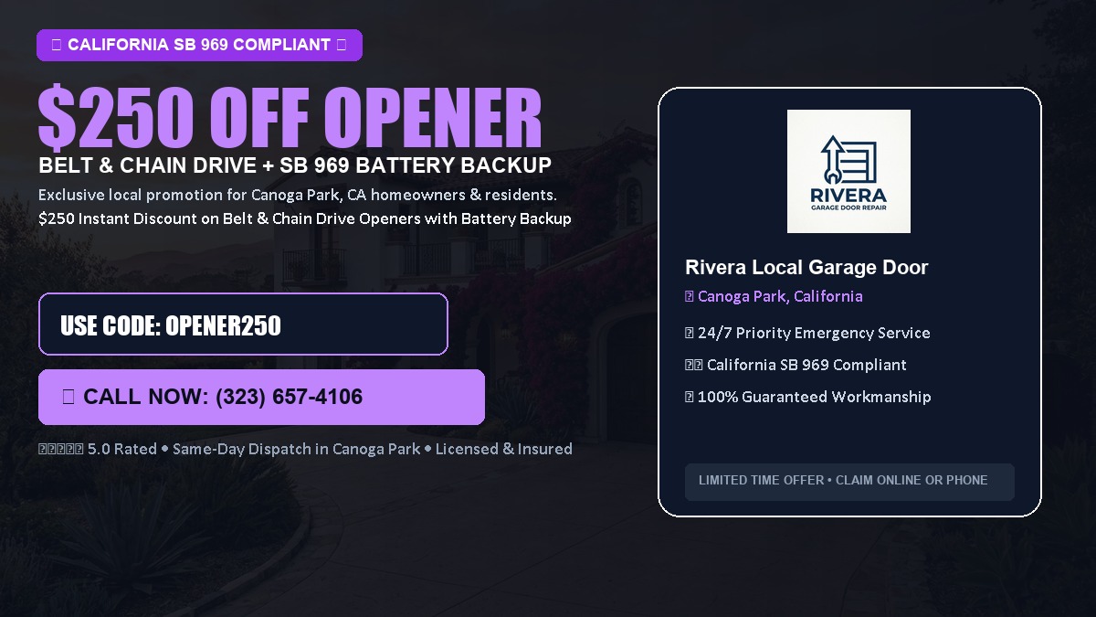 $250 OFF Smart Garage Door Opener Installation (Belt & Chain Drive with California SB 969 Battery Backup) in Canoga Park, CA